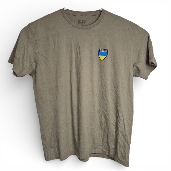 5.11 Tactical Other - 5.11 Tactical Mens 2XL Green Ukraine Flag Shield Graphic T-Shirt Olive Drab Read
